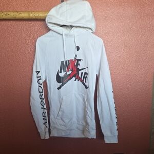 Nike White Hoodie with Black and Red Logo